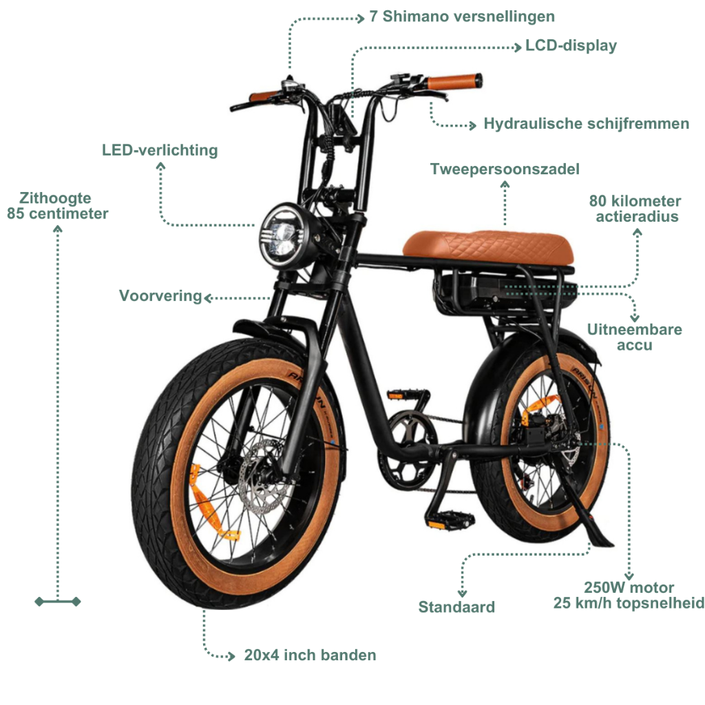 EB2 Fatbike - Bruin (incl. kettingslot, bekerhouder & tasje)