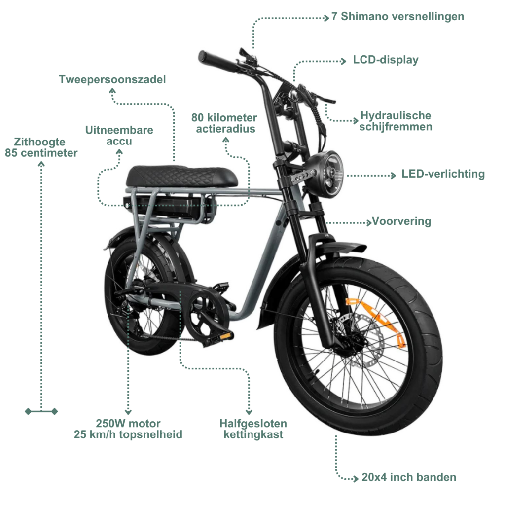 EB2 Fatbike - Grijs (incl. kettingslot, bekerhouder & tasje)