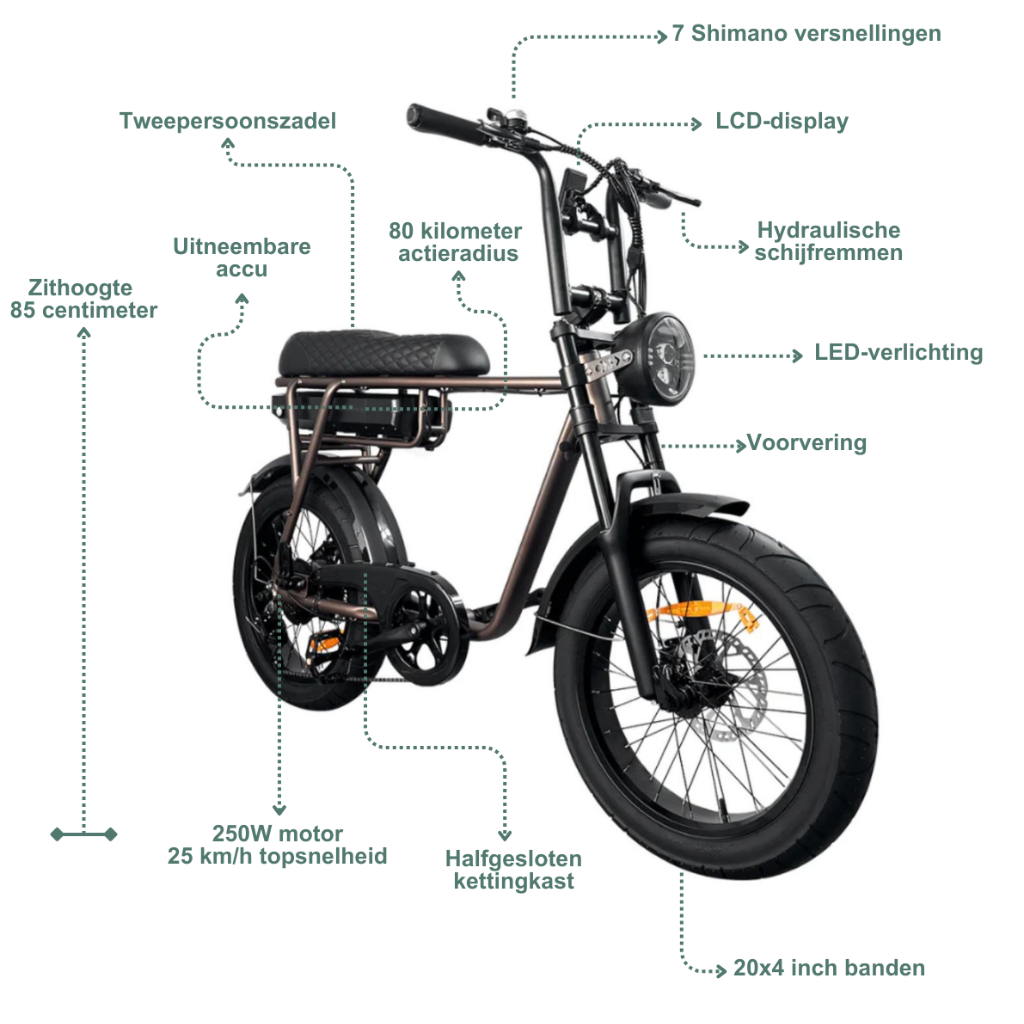 EB2 Fatbike - Koffie (incl. kettingslot, bekerhouder & tasje)