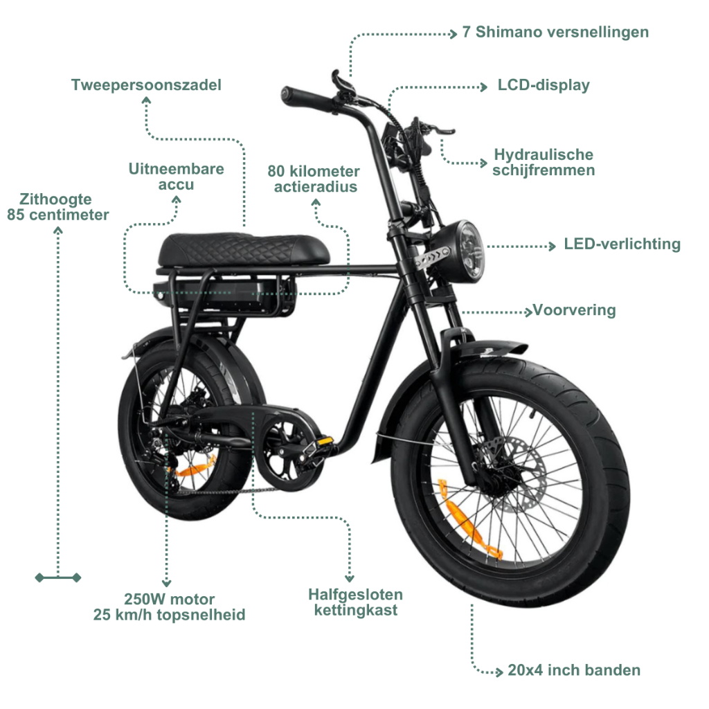 EB2 Fatbike - Zwart (incl. kettingslot, bekerhouder & tasje)