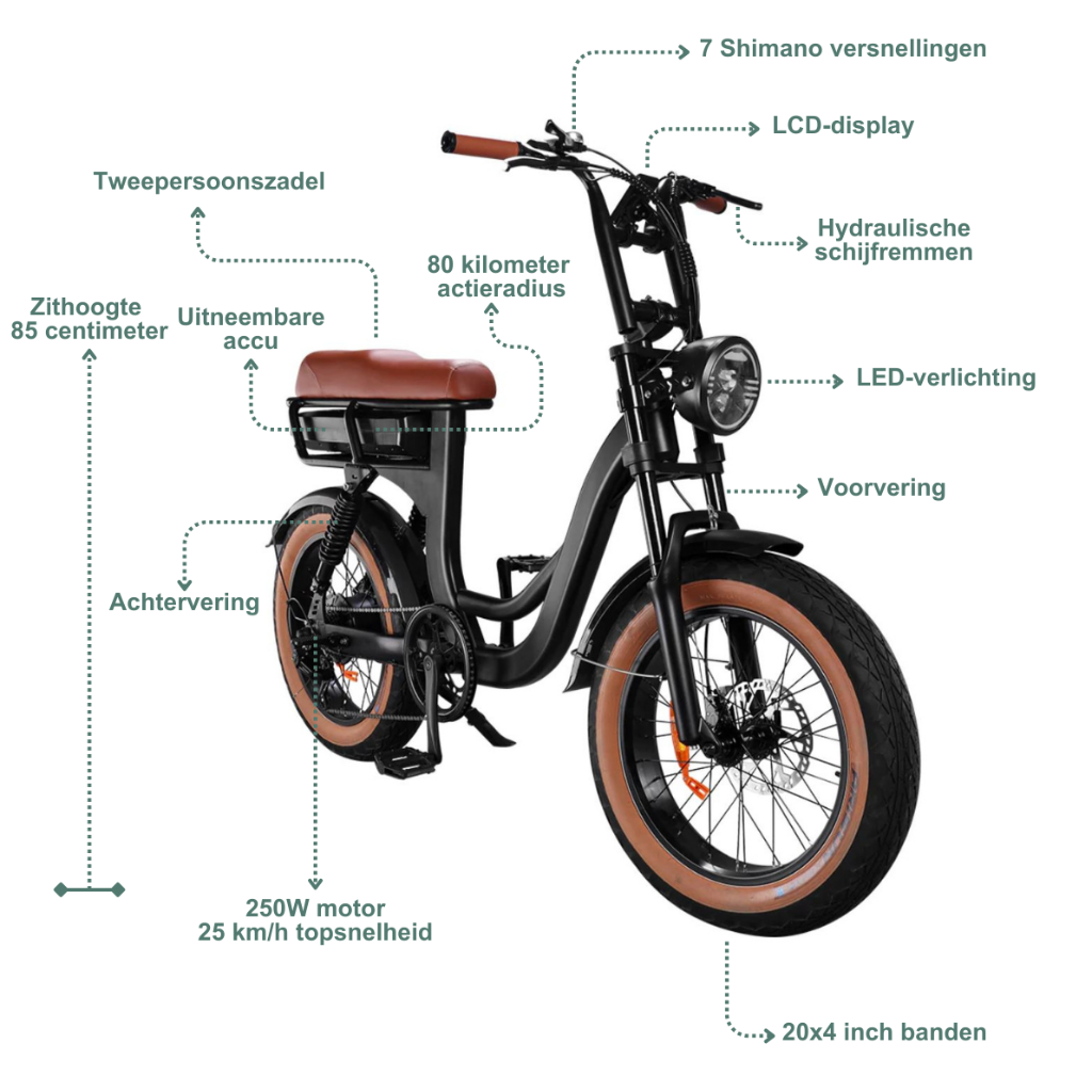 EB8 Fatbike - Bruin (incl. kettingslot & bekerhouder)
