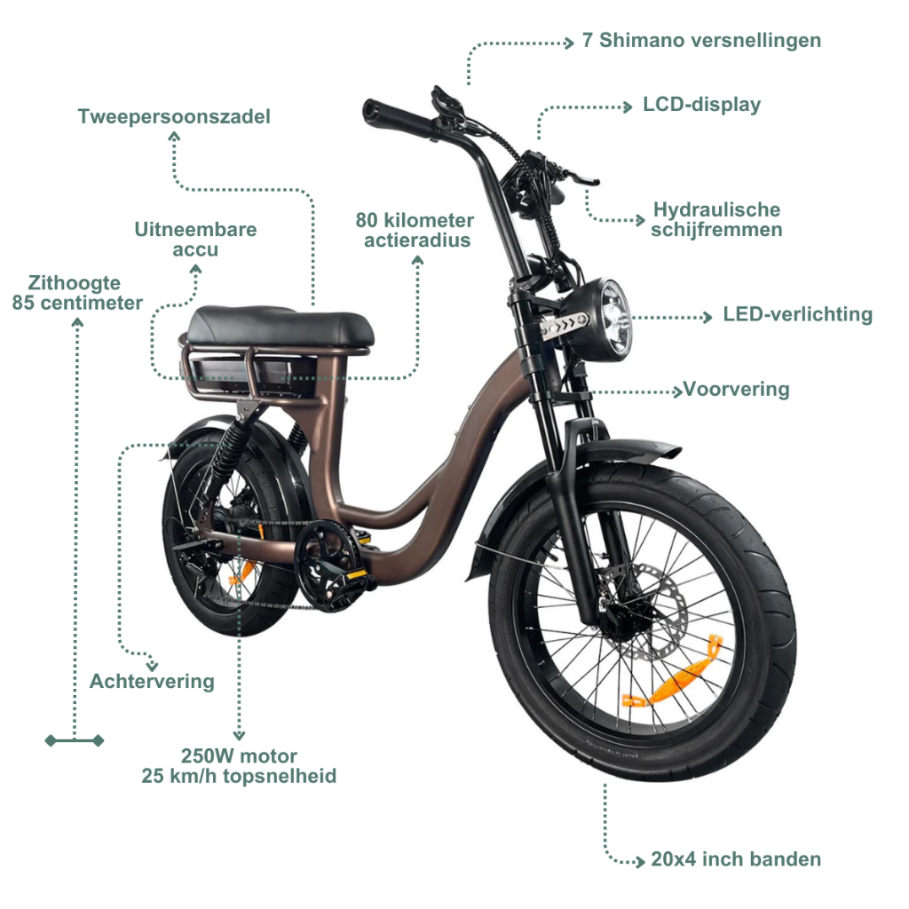 EB8 Fatbike - Koffie (incl. kettingslot & bekerhouder)