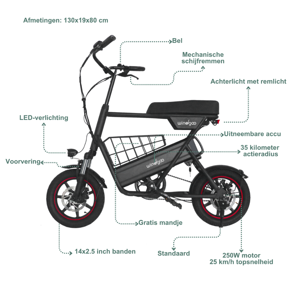Windgoo F1 - Zwart (incl. gratis mandje)